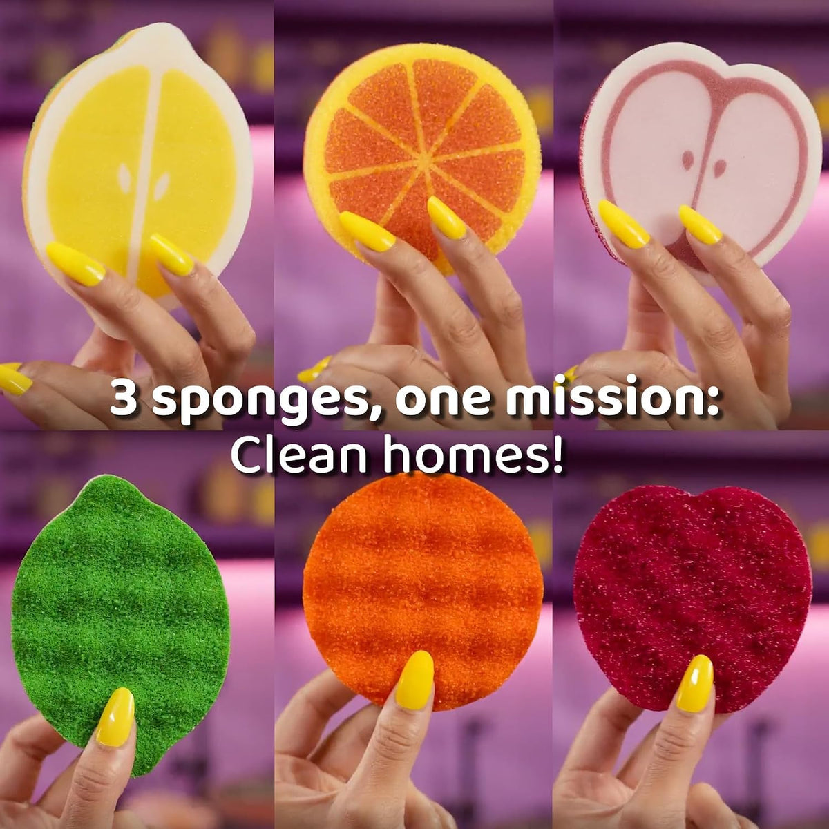 Punch Fruit-Shaped Scrub Sponge Pack (3 Count) + EasyWring Microfiber Spin Mop and Bucket System by O-Cedar – Easy Wring Spin Mop & Bucket + Punch Variety Pack