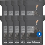 simplehuman Code J 200 Count Odorsorb® Custom Fit Liners, Drawstring Odor Absorbing Trash Bags, One-by-One Mess-Free Dispense, Extra Thick & Double Seamed, 50% PCR Plastic, 38-45 Liter / 10-12 Gallon