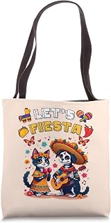 Cat and Dog Sugar Skull Let’s Fiesta Día los Muertos Costume Tote Bag