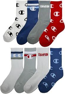 Champion Unisex Kids Amazon Exclusive 8-pack Quarter and Crew Socks in Multiple Patterns and Sizes