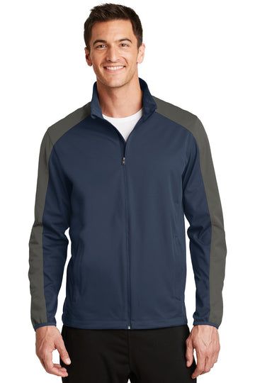 Active Colorblock Soft Shell Jacket. J by Port Authority – Cotton, Dress Blue Navy/ Grey Steel, Model 1107522