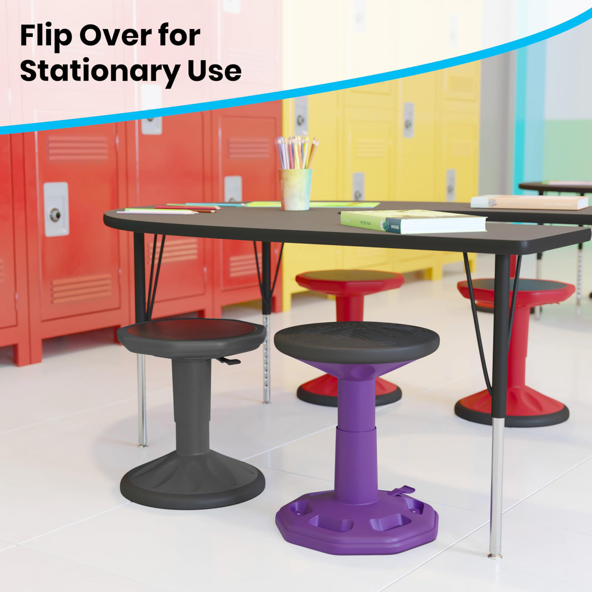 Kids 14-18 in Adjustable Stool with Non-Skid Bottom by Flash Furniture – Set of 1, Rubber, Polypropylene, Thermoplastic, Grey, Model AY-9001S-GY-GG