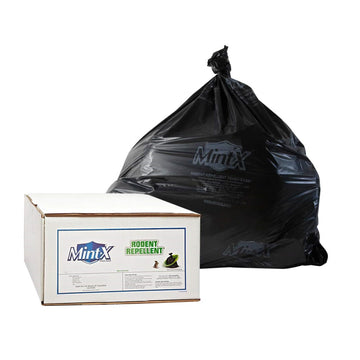Mint-X Rodent Repellent Trash Bags, 1.3 Mil, Flat Seal, 47" Height x 43" Length, Black (Pack of 100)
