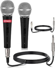 Pyle Professional Dynamic Vocal Microphone - Moving Coil Cardioid Unidirectional Handheld Mic with ON/Off Switch, Includes 15ft XLR to 1/4'' Cable, Set of 2