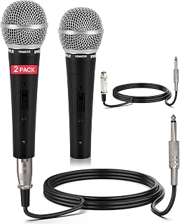 Pyle Professional Dynamic Vocal Microphone - Moving Coil Cardioid Unidirectional Handheld Mic with ON/Off Switch, Includes 15ft XLR to 1/4'' Cable, Set of 2