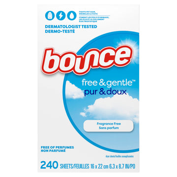 Free & Gentle Dryer Sheets by Bounce – 240 Count (Pack of 1), White, Model 24684