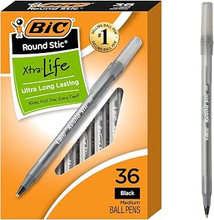 BIC Round Stic Xtra Life Black Ballpoint Pens, Medium Point, 36-Count