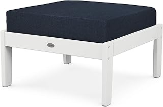 Polywood Braxton Ottoman, White/Marine Indigo