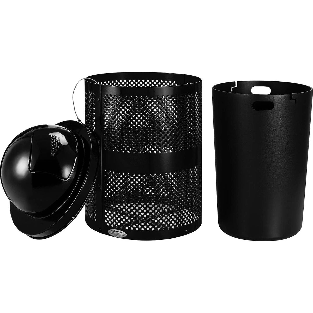 36 Gallon Outdoor Perforated Steel Round Trash Can by Global Industrial – 23.5 inches (Diameter) x 40 inches (Height), 36.0 gallons, Steel, Black, Model 261949BK