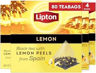 Lipton Lemon Black Tea Pyramid Bags, 80 Total Tea Bags (20 Count 4-Pack)