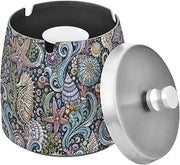 Seahorses Shells Coral Splash Ashtray with Lid, Outdoor Ashtrays for Patio