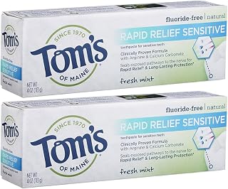 Tom's of Maine Natural Rapid Relief Sensitive Toothpaste, Natural Toothpaste, Fresh Mint, 4 Ounce, (Pack of 2)