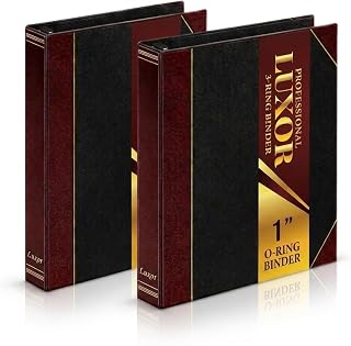 2 Pack of Professional Luxor 3 Ring Binder 1 Inch Locking Round Rings, Maroon Turned Edge Flat, Durable Heavy Duty Presentation Folder Binder for Documents Paper Files Projects