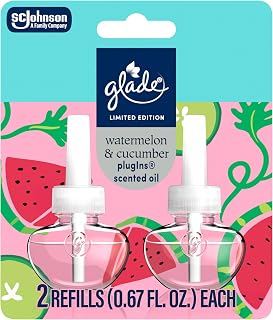 Glade PlugIns Refills Air Freshener, Watermelon & Cucumber, Scented and Essential Oils for Home and Bathroom, 1.34 Fl Oz, 2 Count (Pack of 6)