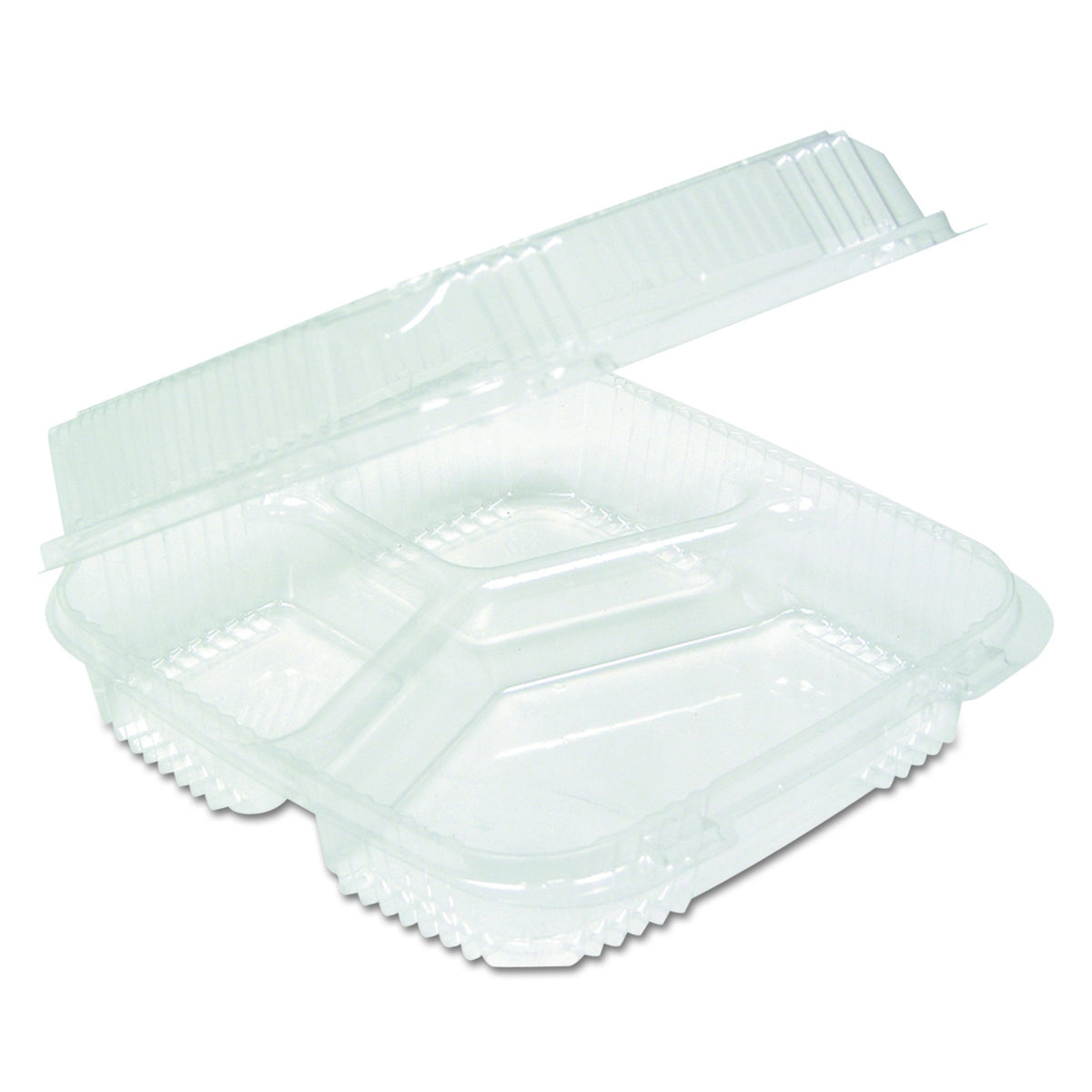 Pactiv YCI81123 Clearview SmartLock Food Containers – 3-Comp., 8 13/64x8 11/32x2 29/32 (Case of 200)