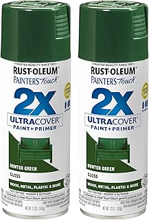 Rust-Oleum Painter's Touch 2X Ultra Cover Spray Paint, Gloss Hunter Green | Indoor and Outdoor Surfaces (Metal, Wood, Plastic), Fast Dry, Durable, Sprays from Any Angle, Comfort Tip, Oil Based