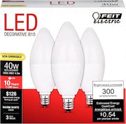 Feit Electric CTF40/10KLED/3 Non-Dimmable Led Bulb, 40 W, 120 Vac, 300 Lumens, 3000 K, CRI >80, 4 in L, 3.9" H x 1.4" D, Warm White, 3 Piece