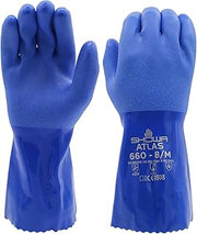 SHOWA Medium Blue ATLAS Cotton Lined 1.3 mm Cotton And PVC Chemical Resistant Gloves