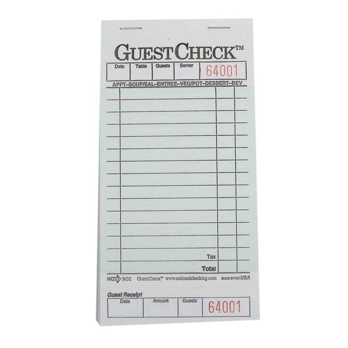 National Checking G3632 Guest Check Pad with Customer Receipt Stub 3 1/2 x 6 3/4 50 Checks/Pad