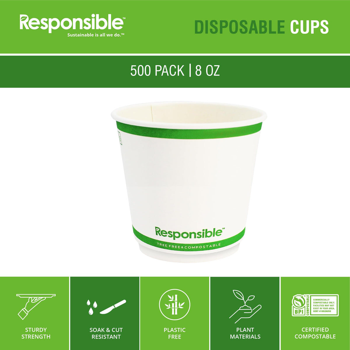 Responsible Products White / 500 / 8 Ounces Cups