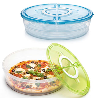 LemonRoad Dual Compartment Food Carrier, 12 Inch Diameter, Green and Blue Lids