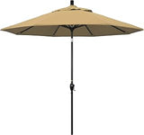 California Umbrella 9' Round Aluminum Market Umbrella, Crank Lift, Push Button Tilt, Black Pole, Champagne Olefin