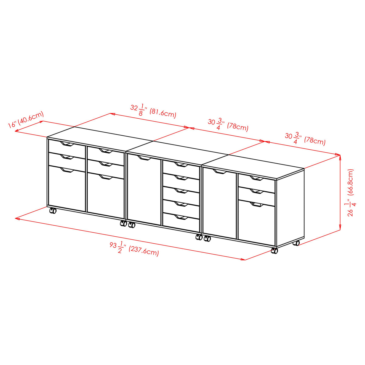 Winsome Black / 4 Doors, 12 Drawers, File Drawer / Transitional Home Office Cabinets