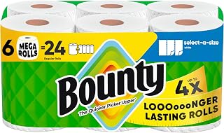 Bounty Select-A-Size Paper Towels, White, 6 Mega Rolls = 24 Regular Rolls