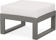 Polywood Edge Modular Deep Seating Ottoman, Slate Grey/Textured Linen
