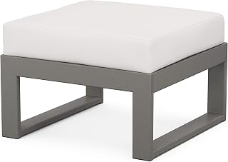 Polywood Edge Modular Deep Seating Ottoman, Slate Grey/Textured Linen