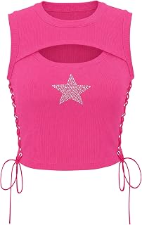 Womens Y2K Gothic Tops Star Sparkly Rhinestone Fitted Crop Tops