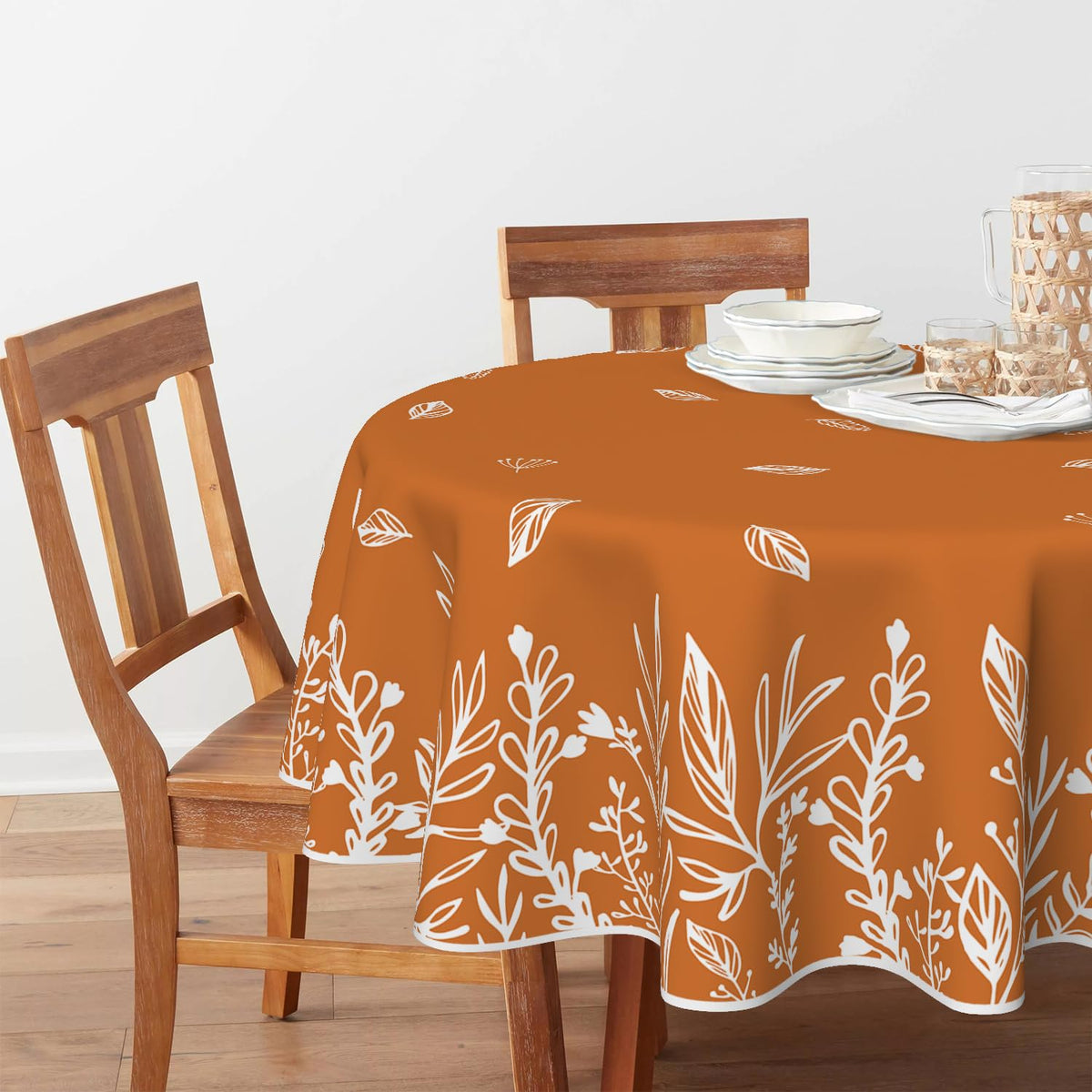 Horaldaily Round Tablecloth, 70 Inch Diameter, Orange Wild Flowers