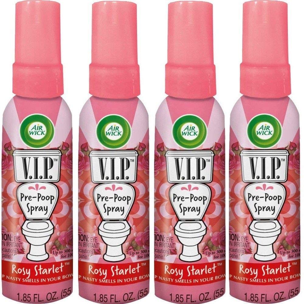 V.I.P. Pre-Poop Toilet Spray | Rosy Starlet Scent | Contains Essential Oils | Travel Size Air Freshener | Up to 100 uses - 1.85 Ounce (Pack of 4) by Air Wick – 1.85 Fl Oz (Pack of