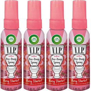 V.I.P. Pre-Poop Toilet Spray | Rosy Starlet Scent | Contains Essential Oils | Travel Size Air Freshener | Up to 100 uses - 1.85 Ounce (Pack of 4) by Air Wick – 1.85 Fl Oz (Pack of