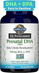 Garden of Life Dr. Formulated Prenatal Vegan DHA - Certified Vegan Omega 3 Supplement with 400mg DHA + DPA from Algal Omega 3 in Triglyceride Form, Non-GMO, 30 Softgels