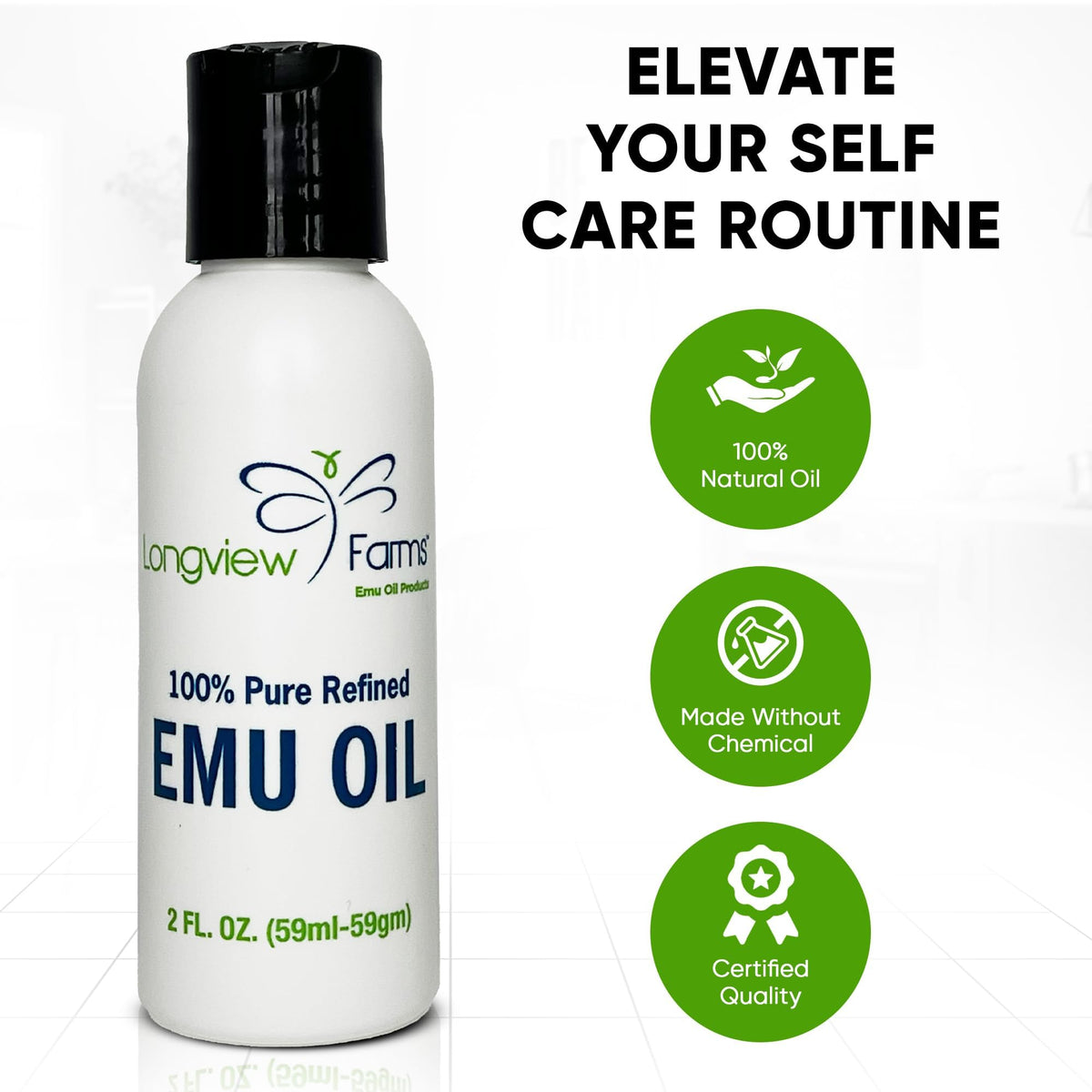 ® Emu Oil for Hair and Body - 100% Pure & Refined Emu Oil for Skin & Hair Care | Premium Quality Hydration & Nourishment | 4 Fl. Oz by Longview Farms – 4 Fl Oz (Pack of 1)