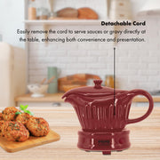 Prime Cuisine Ceramic Gravy Boat Warmer, 17 Ounces, Burgundy