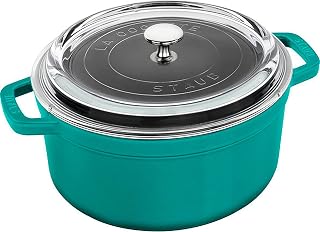 STAUB Cast Iron 4-qt Round Cocotte with Glass Lid - Turquoise