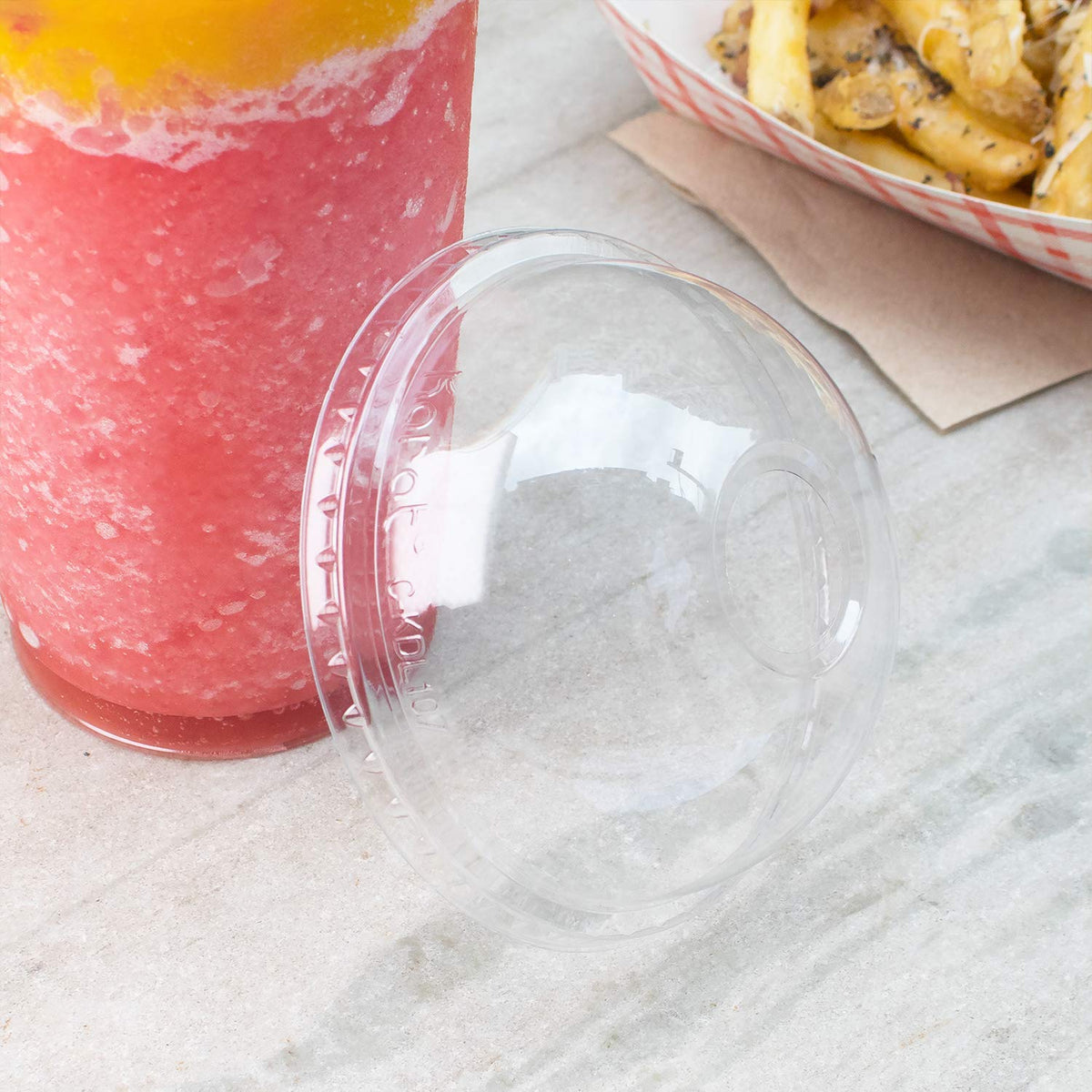 32 oz 107mm PET Dome Lids (Case of 500) by Karat – Polyethylene Terephthalate, Clear, Model C-KDL107