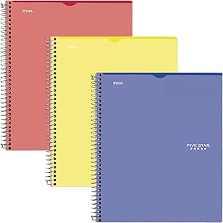 Five Star Interactive Notetaking Spiral Notebooks, 3 Pack, 1 Subject, College Ruled Paper, 11" x 8-1/2", 100 Sheets, Customizable Cover, Red, Cobalt Blue, Yellow (820042)