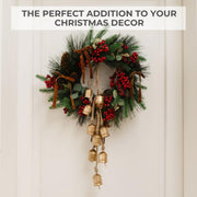 Kibaga Christmas Bell Ornaments, Gold Iron Set of 10 with Velvet Bows