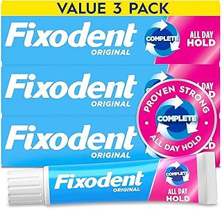 Fixodent Complete Denture Adhesive Cream, Original, 2.4 oz (3-Pack) – Strong False Teeth Glue, Secure Dental Adhesive for Full and Partial Plates, Packaging May Vary