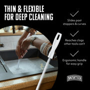 Sink Drain & Overflow Multi-Purpose Cleaning Brush - White by Brushtech – 1" H x 17.5" L x 0.5" W, Poly Bristles, White, Model B135C