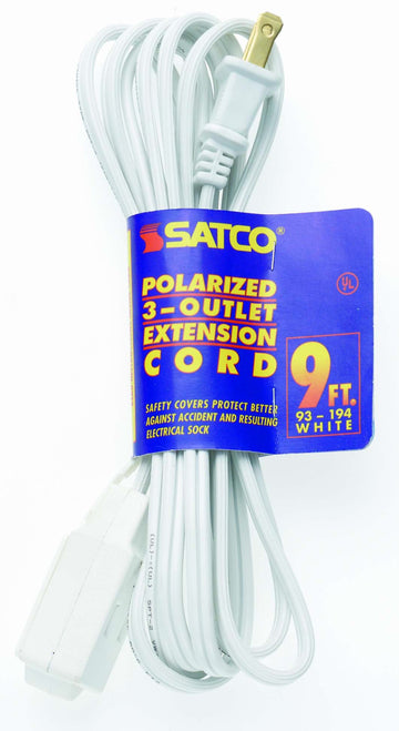 Products 93/194 16/2 SPT Polarized 3 Outlet White Extension Cord by Satco – 9, Glass, color, Model 93-194