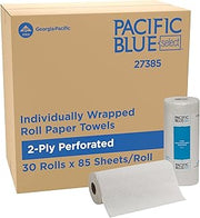 Pacific Blue Select by Georgia-Pacific PRO 2-Ply Perforated Roll Paper Towels, Individually Wrapped, White, 85 Sheets Per Roll, 30 Rolls Per Case, 27385