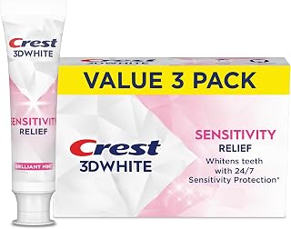 Crest Toothpaste 3DWhite Sensitivity Relief, Brilliant Mint, 3 x 3.7 oz