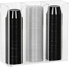 CTCO-3CL Portion Cup and Lid Organizer, Countertop or Wall Mount, Holds Three Stacks of 2 oz. to 6 oz. Cups or Lids, Durable Clear Acrylic, 9-1/8" H x 10" W x 3-1/2" D