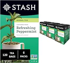 Stash Tea Peppermint Herbal Tea - Naturally Caffeine Free, Non-GMO Project Verified Premium Tea with No Artificial Ingredients, 20 Count (Pack of 6) - 120 Bags Total