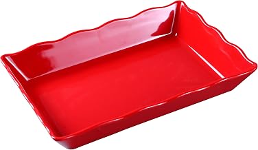 Yanco DC-6114R Deli Collection Scallop Edged Display Tray, 14" Length, 9.5" Width, 2" Height, Melamine, Red with Black Speckled, Pack of 6