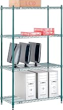 Nexel Poly-Green, 4 Tier, Wire Shelving Starter Unit, 36"W x 18"D x 54"H